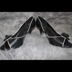 Black and white flower heels